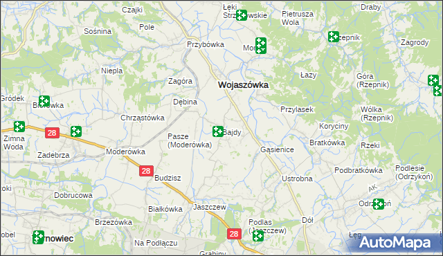 mapa Bajdy gmina Wojaszówka, Bajdy gmina Wojaszówka na mapie Targeo