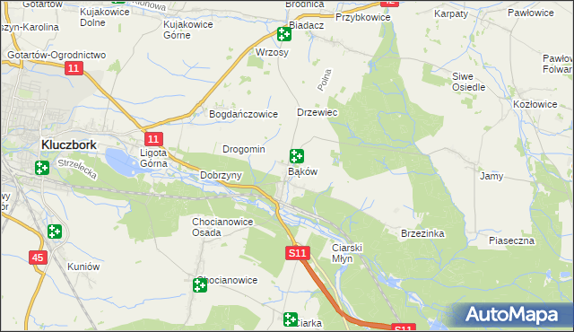 mapa Bąków gmina Kluczbork, Bąków gmina Kluczbork na mapie Targeo