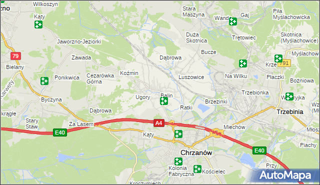 mapa Balin gmina Chrzanów, Balin gmina Chrzanów na mapie Targeo