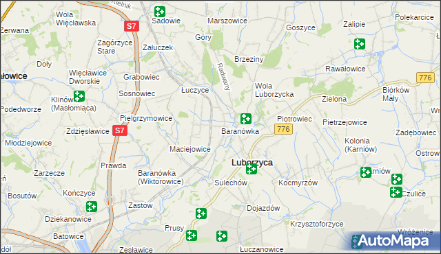 mapa Baranówka gmina Kocmyrzów-Luborzyca, Baranówka gmina Kocmyrzów-Luborzyca na mapie Targeo