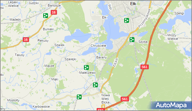 mapa Barany gmina Ełk, Barany gmina Ełk na mapie Targeo