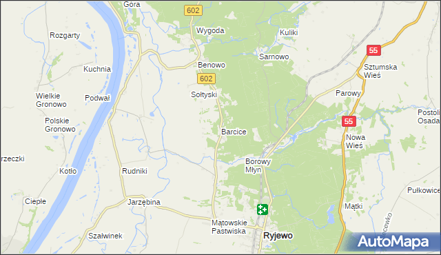 mapa Barcice gmina Ryjewo, Barcice gmina Ryjewo na mapie Targeo