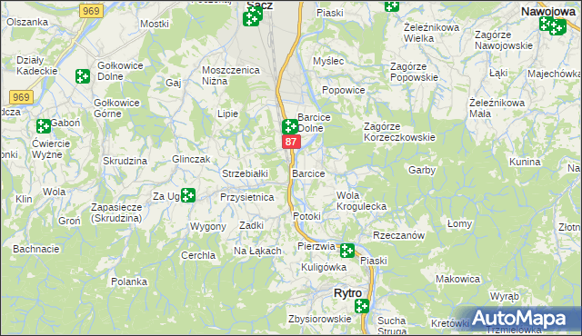mapa Barcice gmina Stary Sącz, Barcice gmina Stary Sącz na mapie Targeo