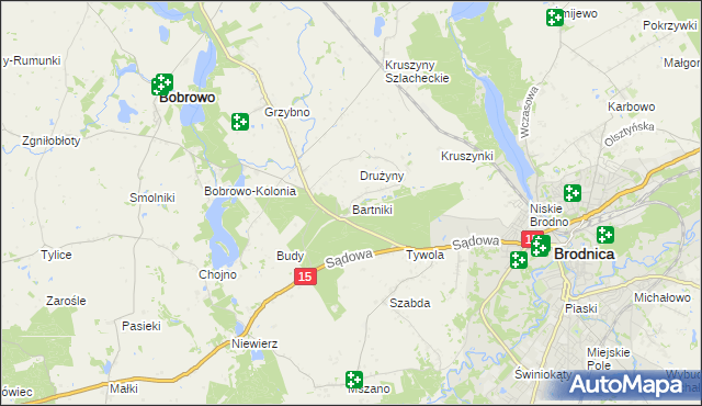 mapa Bartniki gmina Brodnica, Bartniki gmina Brodnica na mapie Targeo