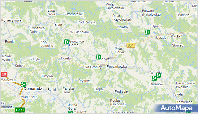 mapa Barycz gmina Domaradz, Barycz gmina Domaradz na mapie Targeo