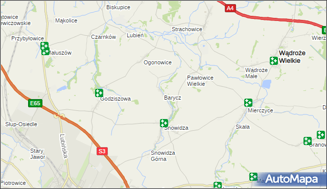 mapa Barycz gmina Mściwojów, Barycz gmina Mściwojów na mapie Targeo