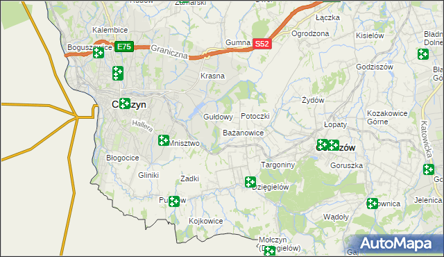 mapa Bażanowice, Bażanowice na mapie Targeo