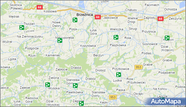 mapa Bęczyn gmina Brzeźnica, Bęczyn gmina Brzeźnica na mapie Targeo