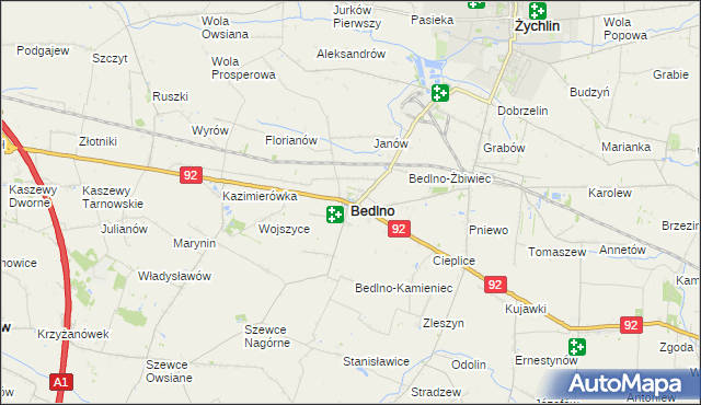 mapa Bedlno powiat kutnowski, Bedlno powiat kutnowski na mapie Targeo