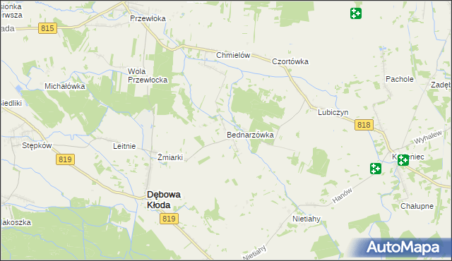 mapa Bednarzówka gmina Dębowa Kłoda, Bednarzówka gmina Dębowa Kłoda na mapie Targeo