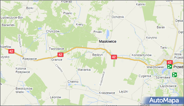 mapa Będzyn gmina Masłowice, Będzyn gmina Masłowice na mapie Targeo