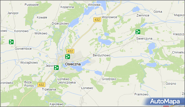 mapa Berdychowo gmina Osieczna, Berdychowo gmina Osieczna na mapie Targeo