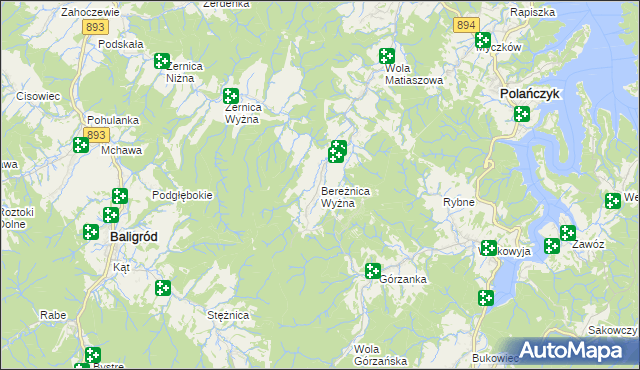 mapa Bereżnica Wyżna, Bereżnica Wyżna na mapie Targeo