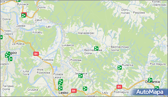 mapa Bezmiechowa Dolna, Bezmiechowa Dolna na mapie Targeo