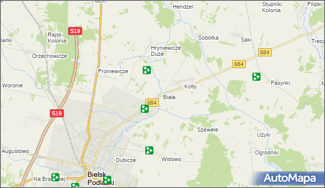 mapa Biała gmina Bielsk Podlaski, Biała gmina Bielsk Podlaski na mapie Targeo