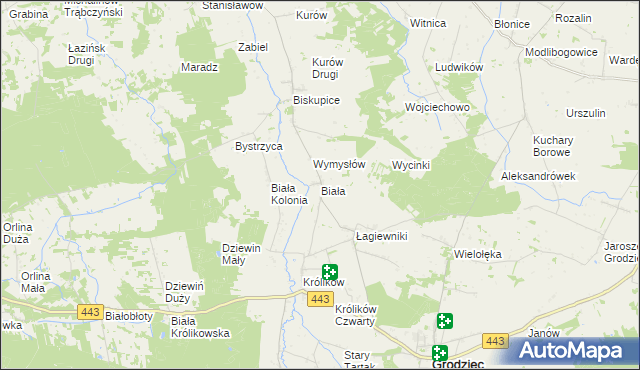 mapa Biała gmina Grodziec, Biała gmina Grodziec na mapie Targeo