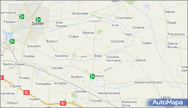 mapa Biała gmina Żychlin, Biała gmina Żychlin na mapie Targeo