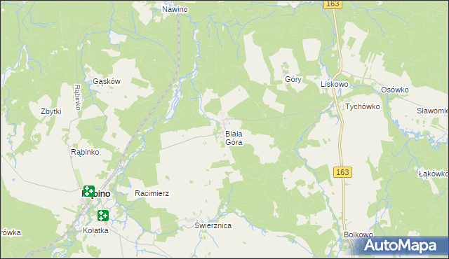 mapa Biała Góra gmina Rąbino, Biała Góra gmina Rąbino na mapie Targeo