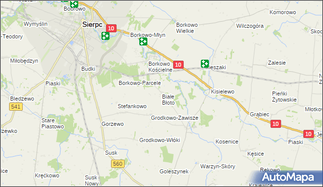 mapa Białe Błoto gmina Sierpc, Białe Błoto gmina Sierpc na mapie Targeo