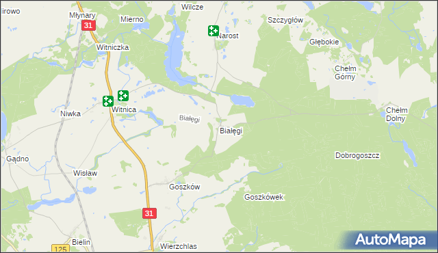 mapa Białęgi gmina Chojna, Białęgi gmina Chojna na mapie Targeo