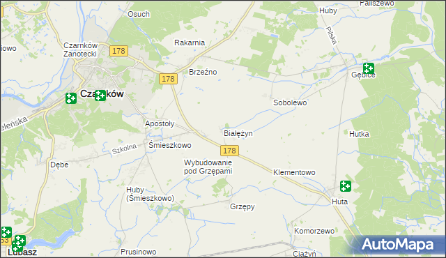 mapa Białężyn gmina Czarnków, Białężyn gmina Czarnków na mapie Targeo