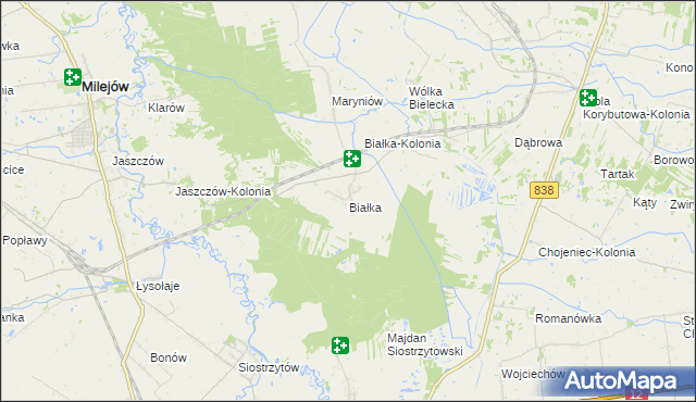 mapa Białka gmina Milejów, Białka gmina Milejów na mapie Targeo