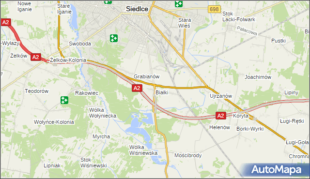 mapa Białki gmina Siedlce, Białki gmina Siedlce na mapie Targeo