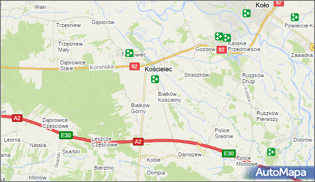 mapa Białków Kościelny, Białków Kościelny na mapie Targeo