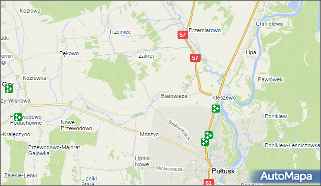 mapa Białowieża gmina Pułtusk, Białowieża gmina Pułtusk na mapie Targeo