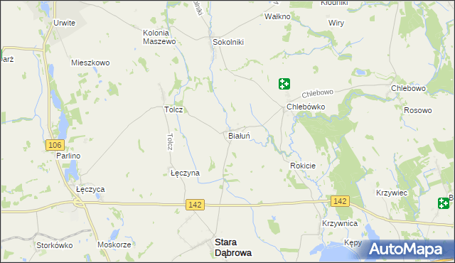 mapa Białuń gmina Stara Dąbrowa, Białuń gmina Stara Dąbrowa na mapie Targeo