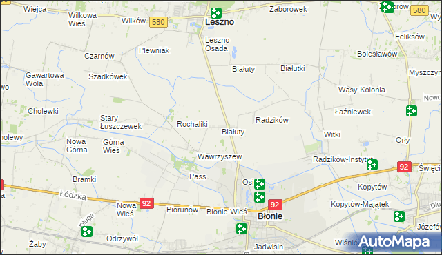 mapa Białuty gmina Błonie, Białuty gmina Błonie na mapie Targeo