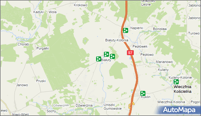 mapa Białuty gmina Iłowo-Osada, Białuty gmina Iłowo-Osada na mapie Targeo