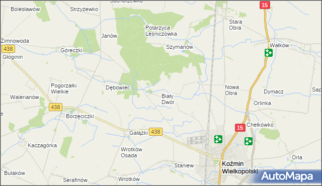 mapa Biały Dwór gmina Koźmin Wielkopolski, Biały Dwór gmina Koźmin Wielkopolski na mapie Targeo