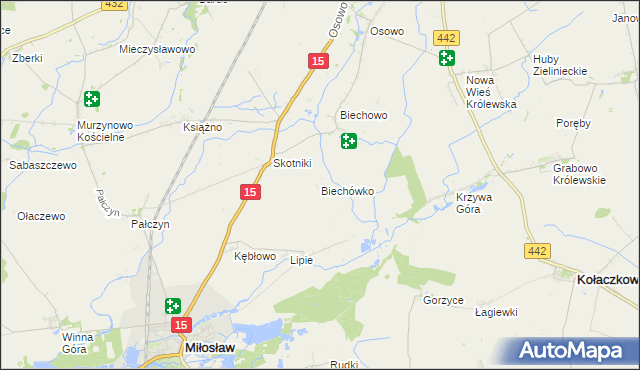 mapa Biechówko gmina Miłosław, Biechówko gmina Miłosław na mapie Targeo