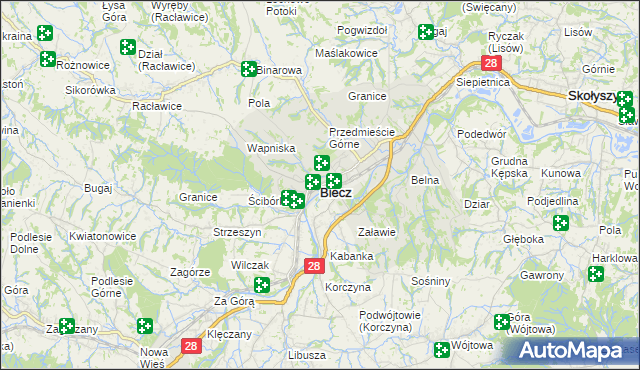 mapa Biecz powiat gorlicki, Biecz powiat gorlicki na mapie Targeo