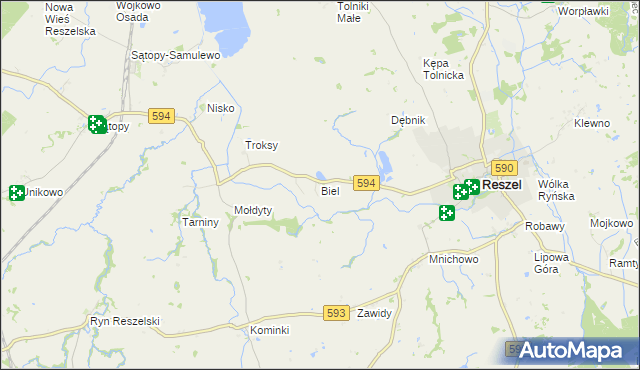 mapa Biel gmina Reszel, Biel gmina Reszel na mapie Targeo