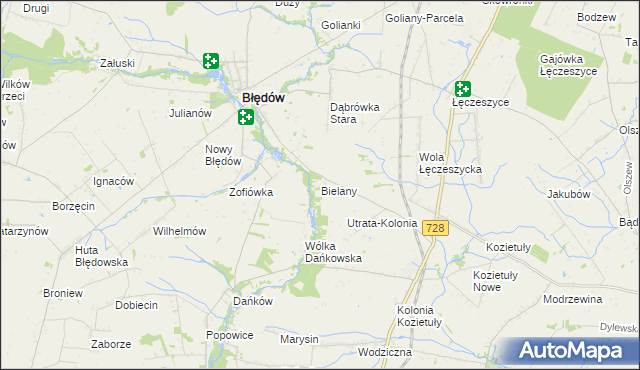 mapa Bielany gmina Błędów, Bielany gmina Błędów na mapie Targeo