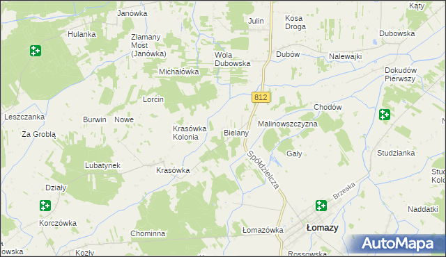 mapa Bielany gmina Łomazy, Bielany gmina Łomazy na mapie Targeo