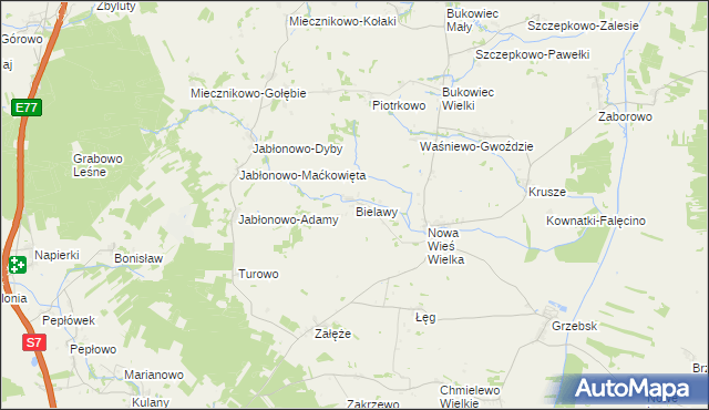 mapa Bielawy gmina Janowiec Kościelny, Bielawy gmina Janowiec Kościelny na mapie Targeo