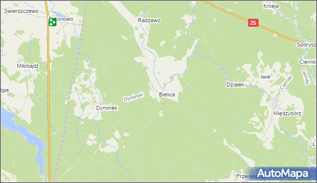 mapa Bielica gmina Biały Bór, Bielica gmina Biały Bór na mapie Targeo