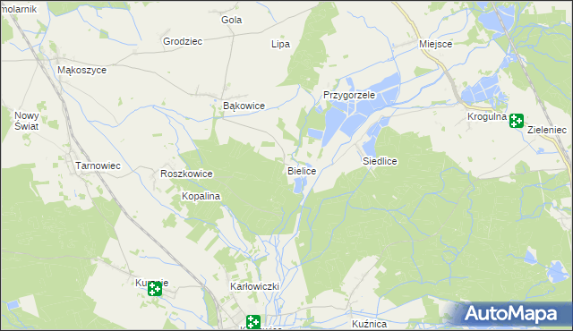 mapa Bielice gmina Świerczów, Bielice gmina Świerczów na mapie Targeo