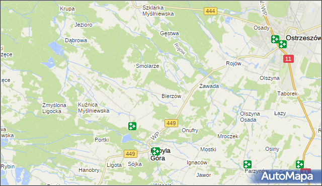 mapa Bierzów gmina Kobyla Góra, Bierzów gmina Kobyla Góra na mapie Targeo
