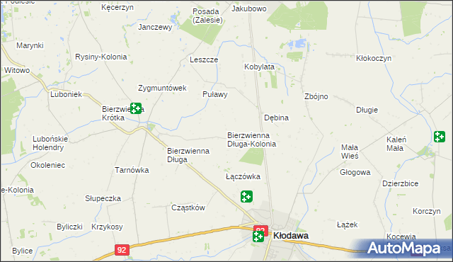 mapa Bierzwienna Długa-Kolonia, Bierzwienna Długa-Kolonia na mapie Targeo