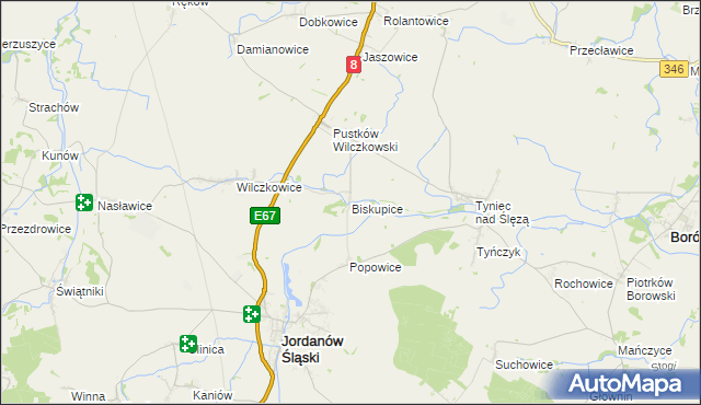 mapa Biskupice gmina Jordanów Śląski, Biskupice gmina Jordanów Śląski na mapie Targeo