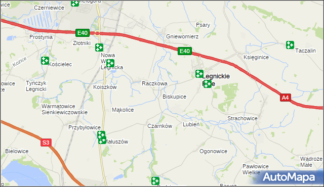 mapa Biskupice gmina Legnickie Pole, Biskupice gmina Legnickie Pole na mapie Targeo