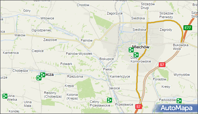 mapa Biskupice gmina Miechów, Biskupice gmina Miechów na mapie Targeo