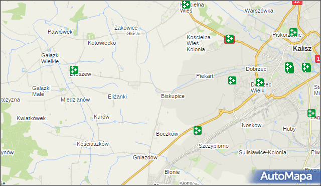 mapa Biskupice gmina Nowe Skalmierzyce, Biskupice gmina Nowe Skalmierzyce na mapie Targeo