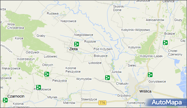 mapa Biskupice gmina Złota, Biskupice gmina Złota na mapie Targeo