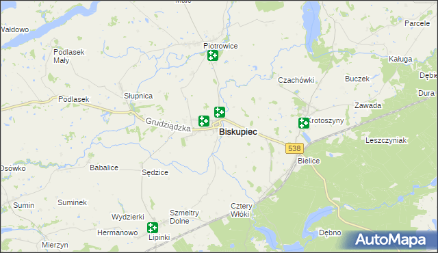 mapa Biskupiec powiat nowomiejski, Biskupiec powiat nowomiejski na mapie Targeo