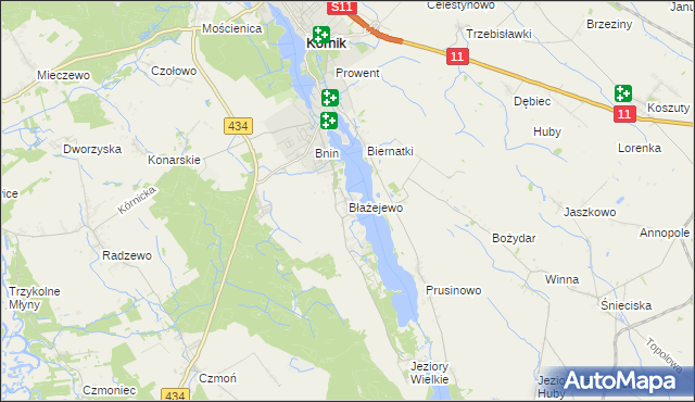 mapa Błażejewo gmina Kórnik, Błażejewo gmina Kórnik na mapie Targeo